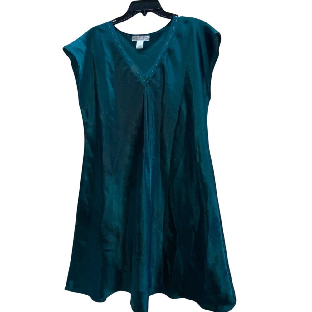 Morgan Taylor large nighty night gown Teal V-Neck Cap Sleeve silky pajama
